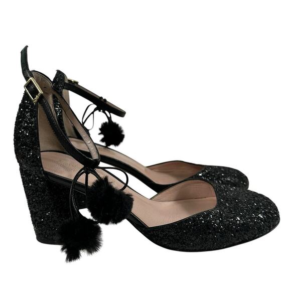 Kate Spade Abigail Glitter Pumps Pom Pom Block Heel Party Shoe Wmn Sz 6.5 - Picture 3 of 16